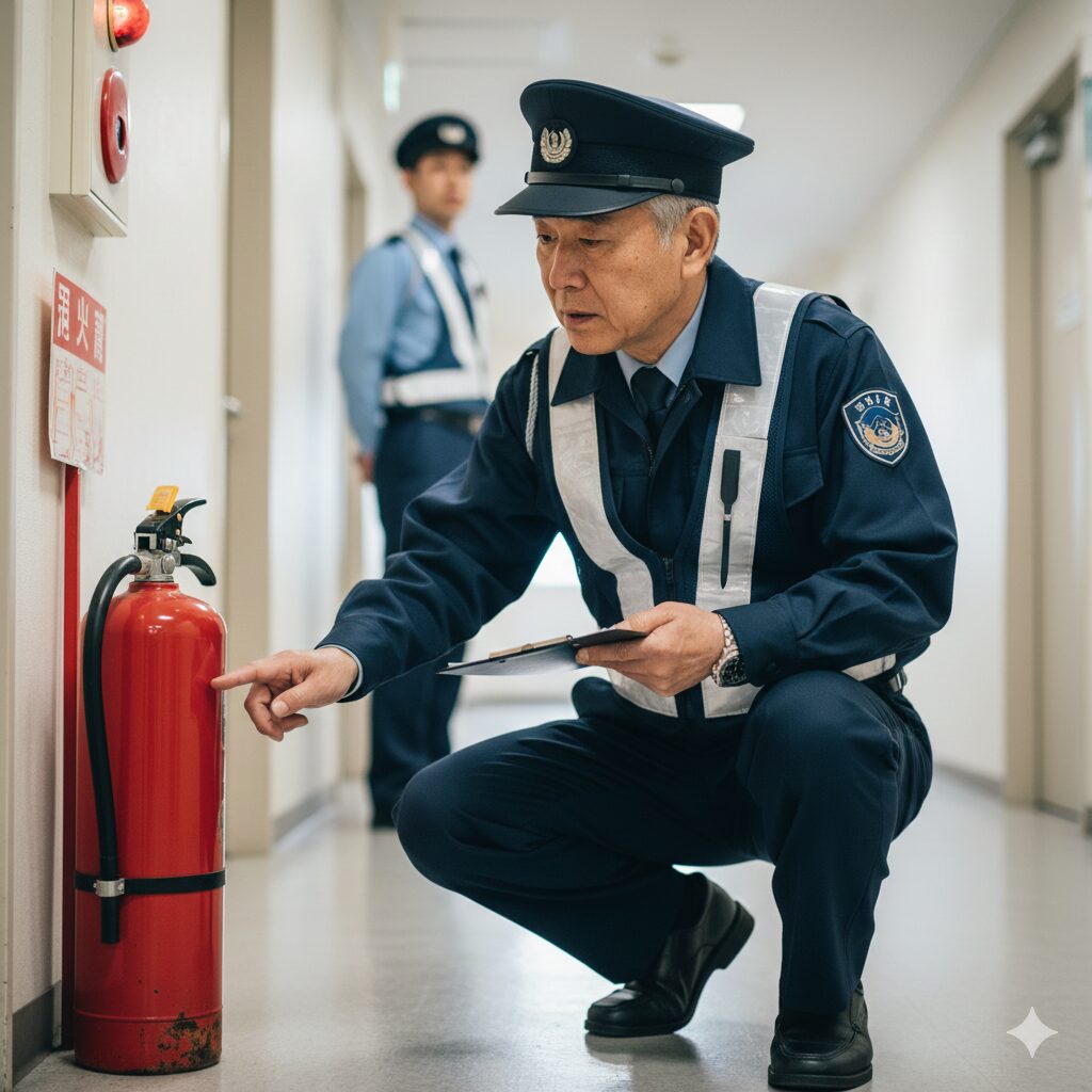 交通誘導や施設警備を行うシニア警備員の画像