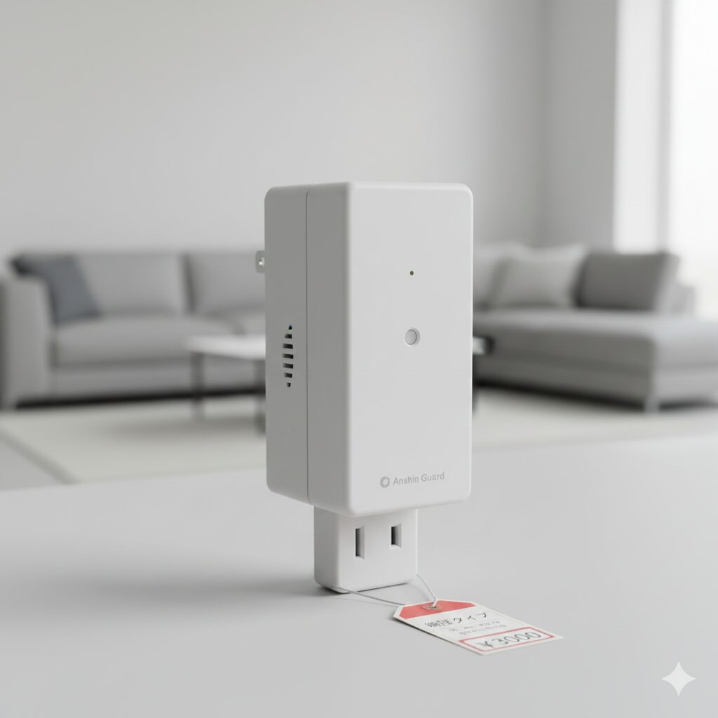 簡易型感震ブレーカーの製品写真と設置例