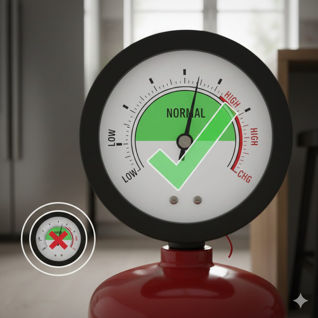 消火器の圧力ゲージまたはサビをチェックしている画像