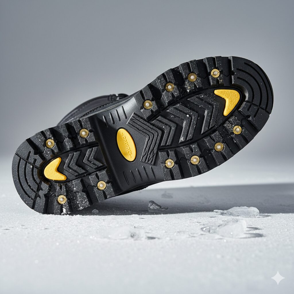 プロ仕様の防滑ソールのクローズアップ