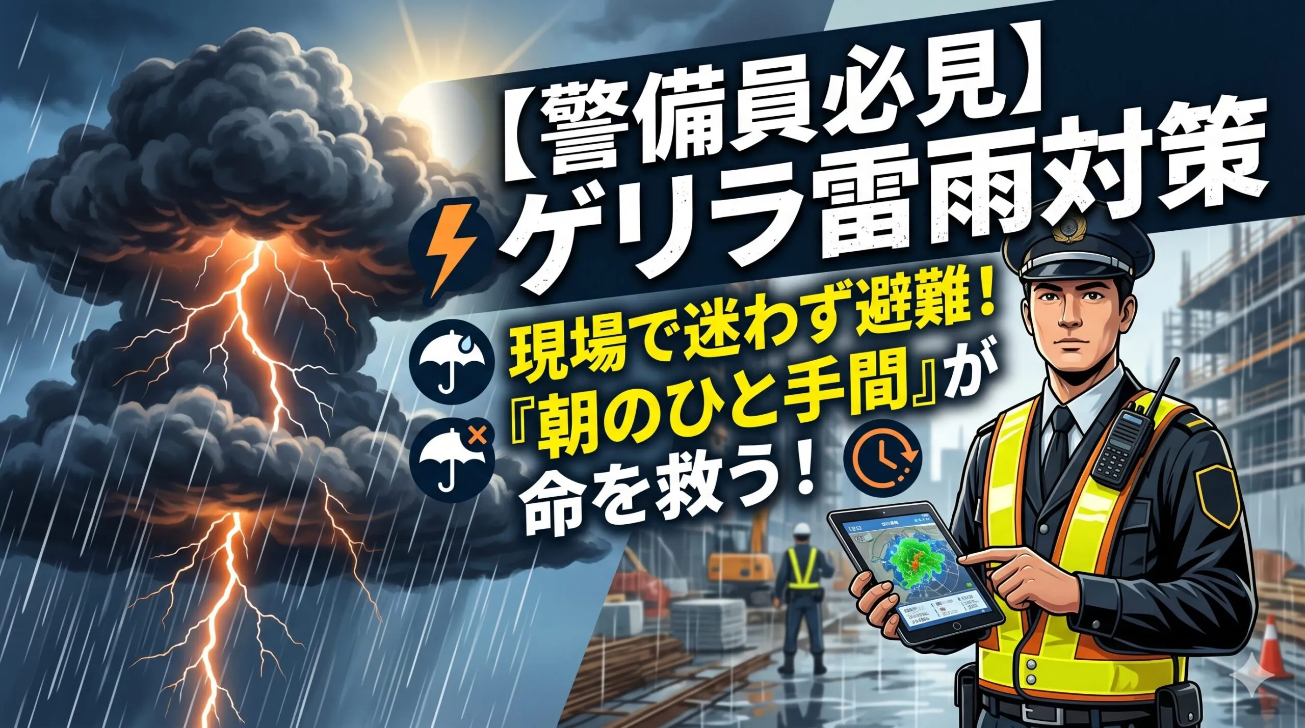 【警備員必見】ゲリラ雷雨から身を守る対策とは?現場で迷わず避難するための「朝のひと手間」