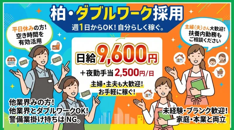 柏・ダブルワーク採用 週1日からOK 日給9600円
