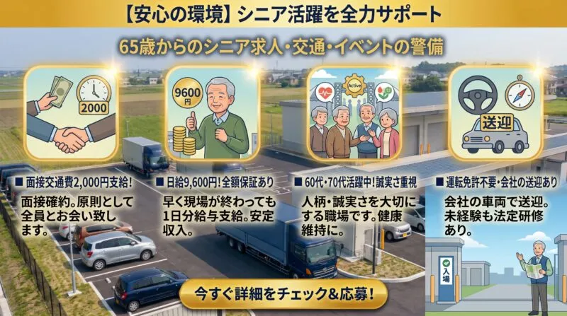 福利厚生・環境:送迎あり・日給全額保証・面接交通費支給・お互い様の精神