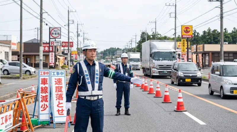 我孫子市の住宅街・インフラ工事の交通誘導警備 五輪警備保障