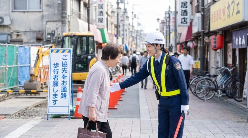 柏特有の狭小路・歩行者への丁寧な声掛け誘導