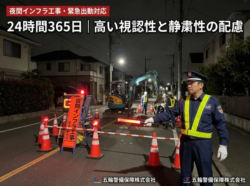夜間インフラ工事・緊急出動対応 24時間365日 高い視認性と静粛性の配慮