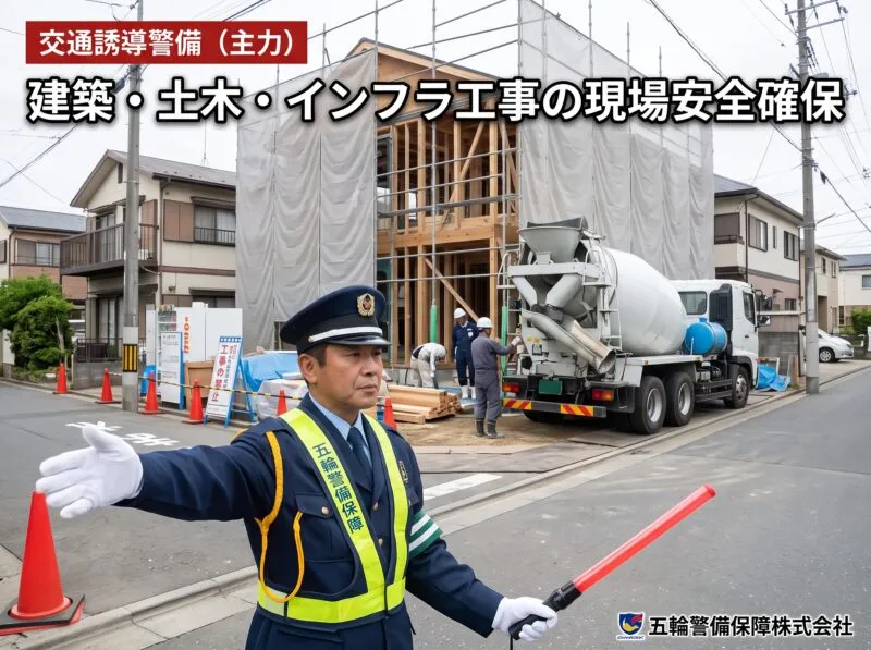 交通誘導警備（主力） 建築・土木・インフラ工事の現場安全確保