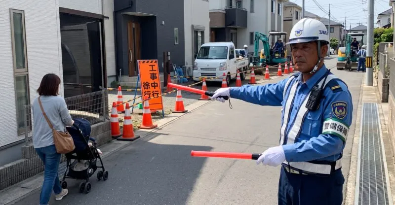 歩道のない住宅街道路でベビーカーや歩行者を安全にやり過ごす誘導