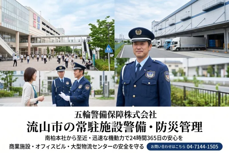流山市の大型物流ハブ・商業施設・オフィスを守る五輪警備保障株式会社の常駐施設警備体制