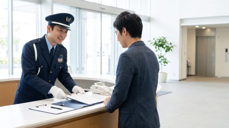 柏市のビル・施設エントランスでの丁寧な受付・出入管理業務