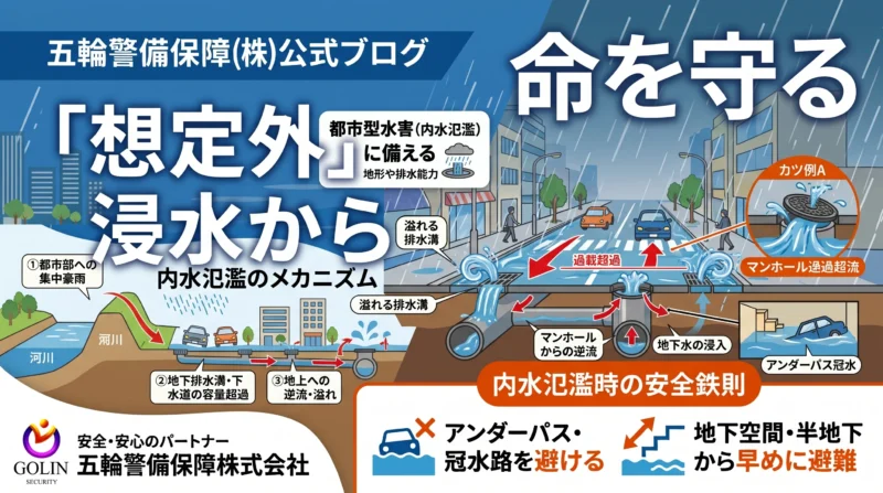都市型水害(内水氾濫)の発生メカニズムと大雨時の安全鉄則(アンダーパス回避と地下からの早期避難)